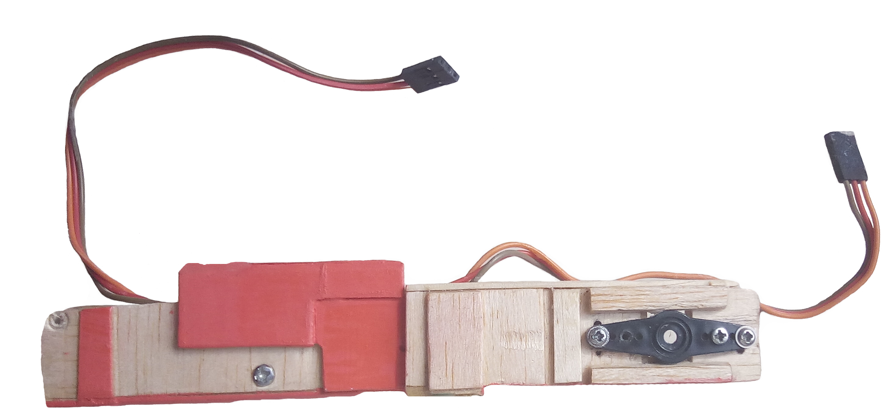 The assembled base and first link with servo cables routed out